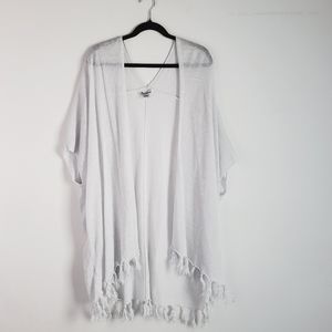 Tommy Bahama Linen Kimono L / XL White Silver Sparkle Fringe Hem